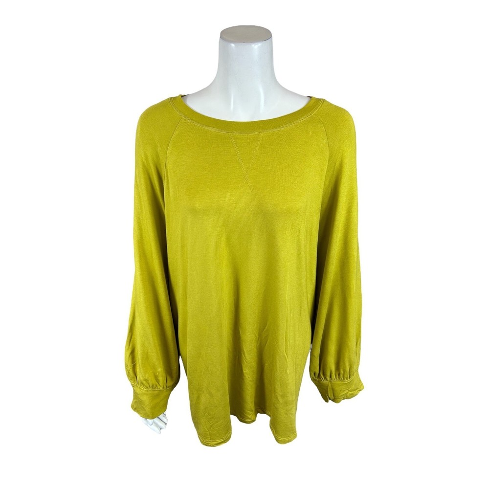 Candace Cameron Bure Malibu Lounge Puff Sleeves Sweatshirt Olive 3X Plus Size